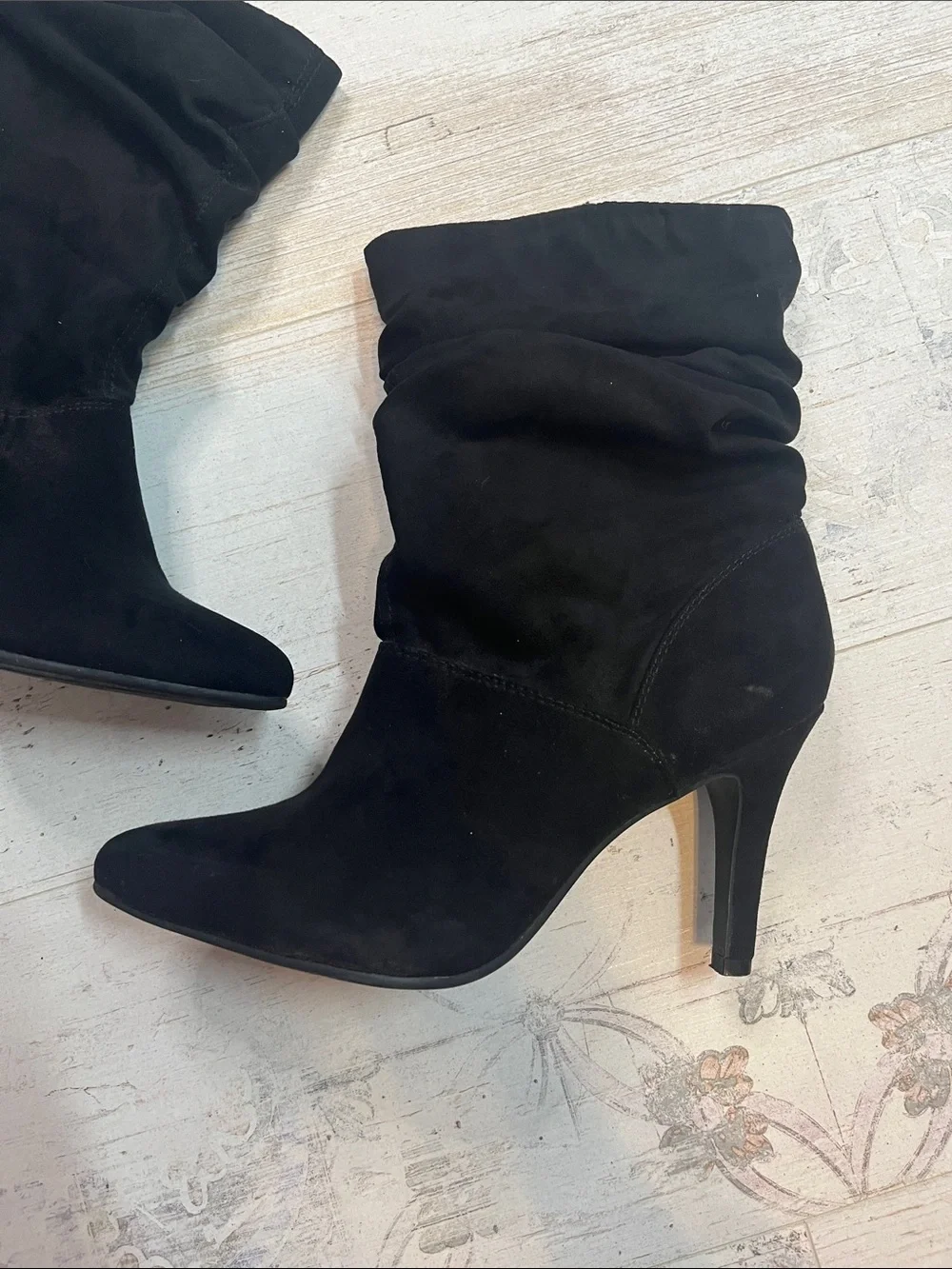 A.n.a Black Suede Slouch Heeled Boots Size 9.5